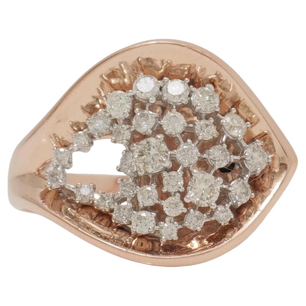 Leaf Cluster Natural Diamond Ring in 14K Solid Gold (Certified) For Sale