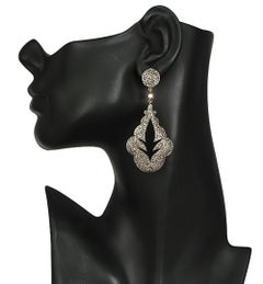 Leaf Cutout Shaped Pave Diamonds Dangle Earrings Made in 18k Gold & Silver