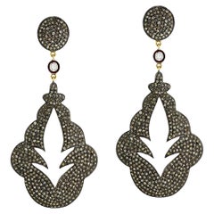 Leaf Cutout Shaped Pave Diamonds Dangle Earrings Made in 18k Gold & Silver