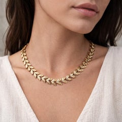 Leaf Design 14K Gold Choker Necklace
