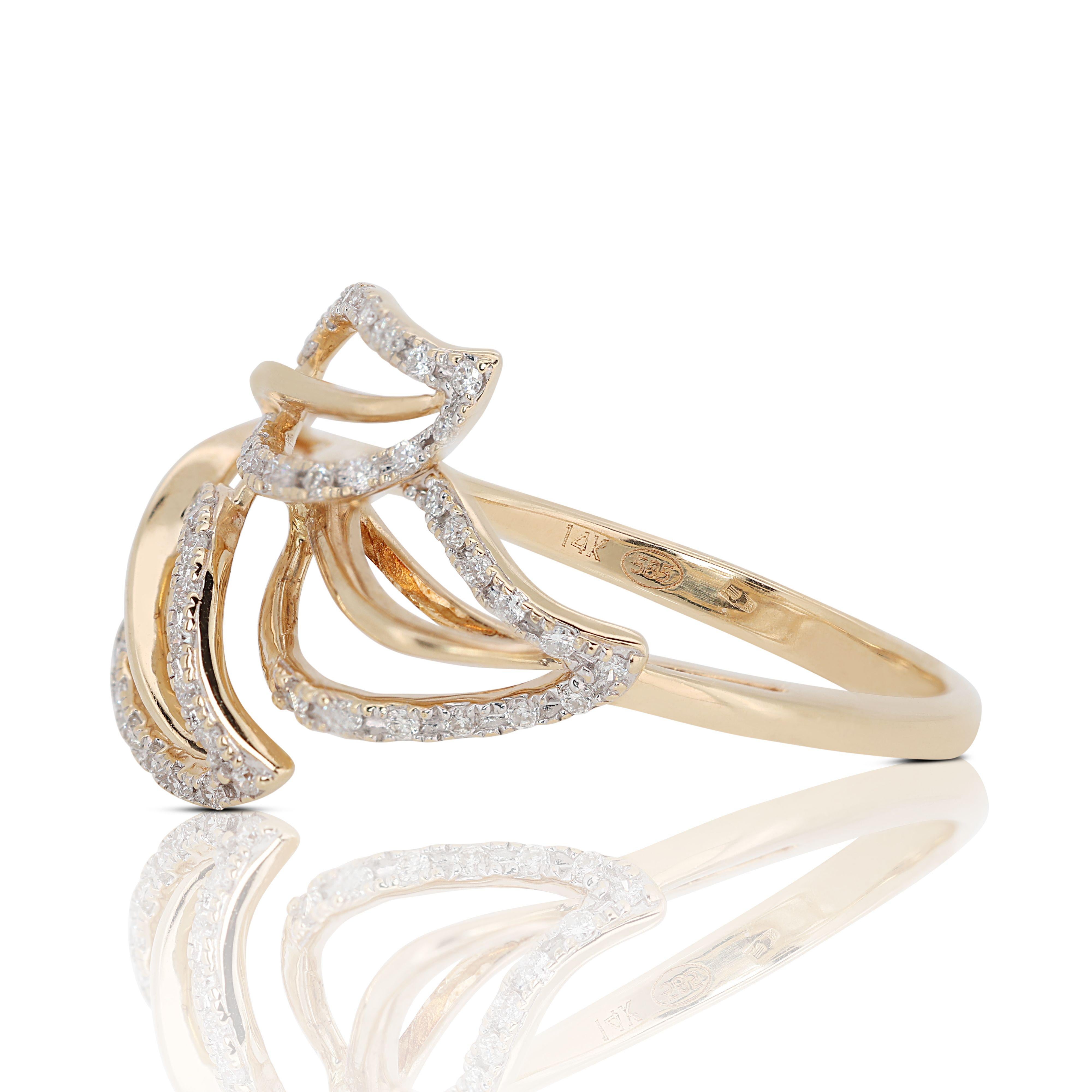 Blattdesign 14K Gelbgold Ring mit 0,240 Karat natürlichen Diamanten im Zustand „Neu“ im Angebot in רמת גן, IL