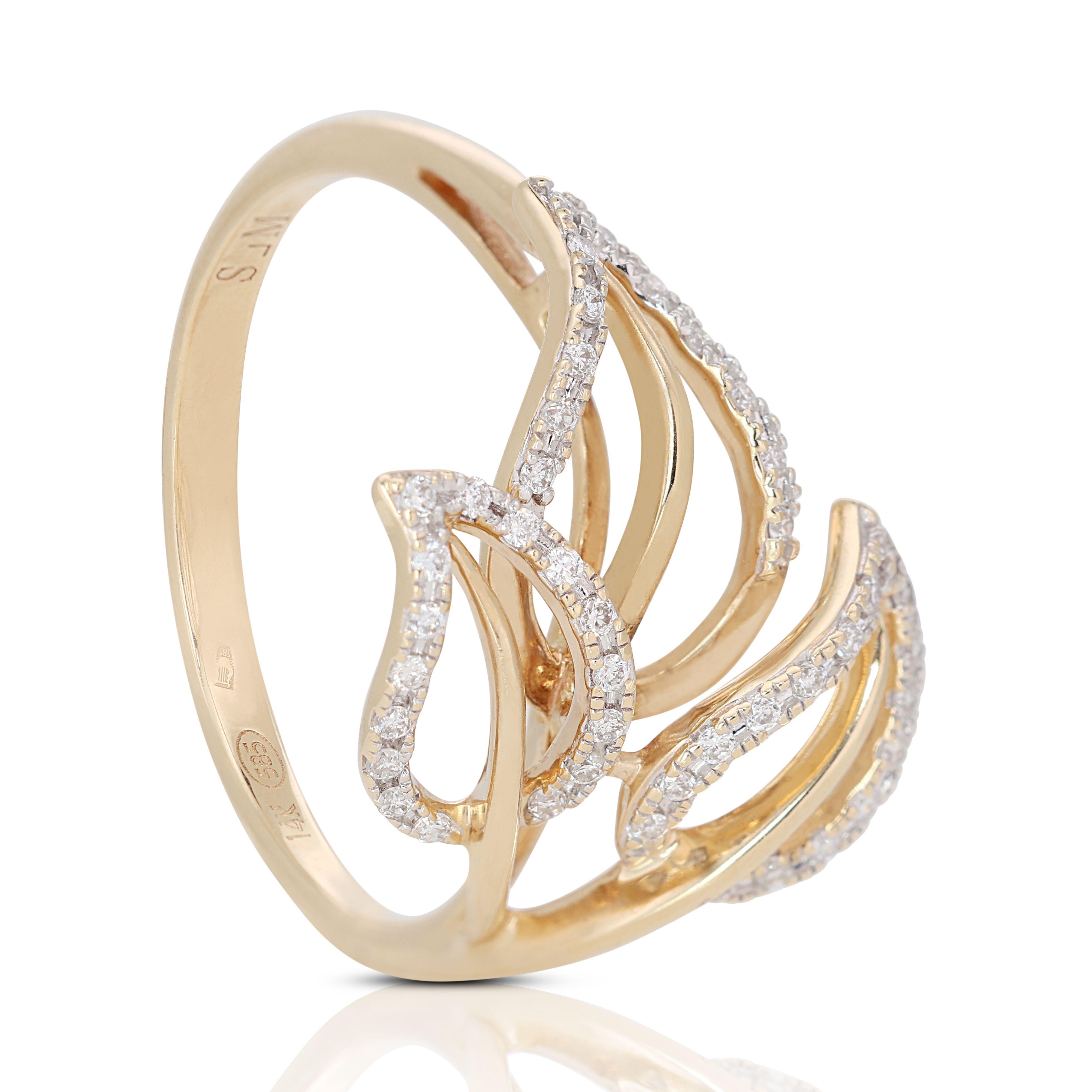 Blattdesign 14K Gelbgold Ring mit 0,240 Karat natürlichen Diamanten im Angebot 2