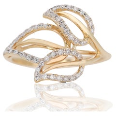 Leaf Design 14K Yellow Gold Ring with 0.240 Ct Natural Diamonds
