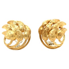 Retro Leaf Design 18K Yellow Gold Earrings