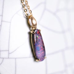 Leaf Design Australian Boulder Opal Necklace 18K Yellow Gold
