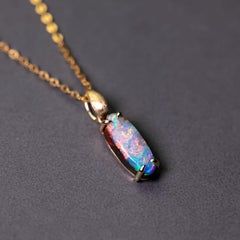 Leaf Design Australian Boulder Opal Necklace Pendant 14K Yellow Gold