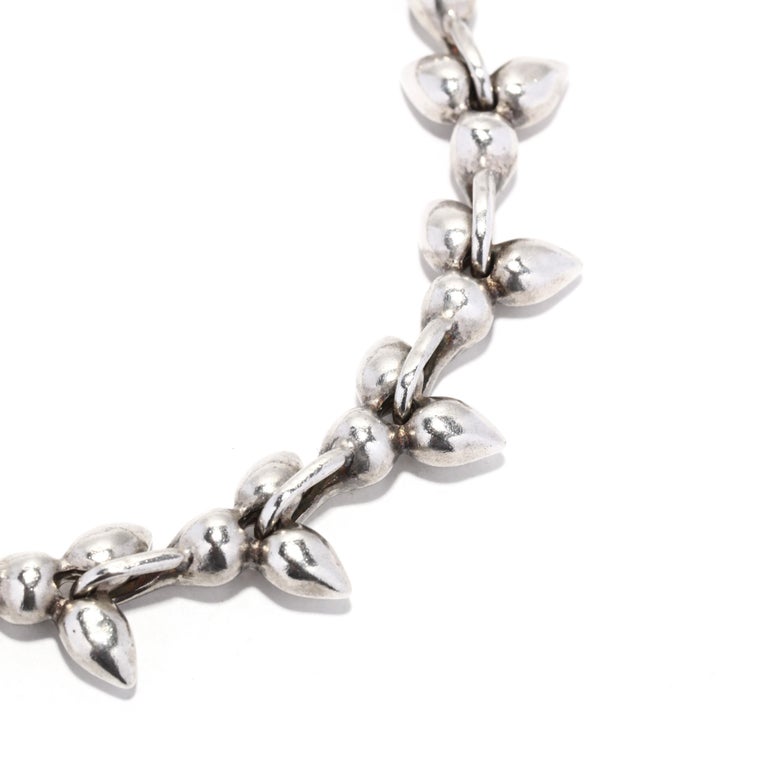 Leaf Design Link Bracelet, Sterling Silver, Chain Bracelet For Sale at ...