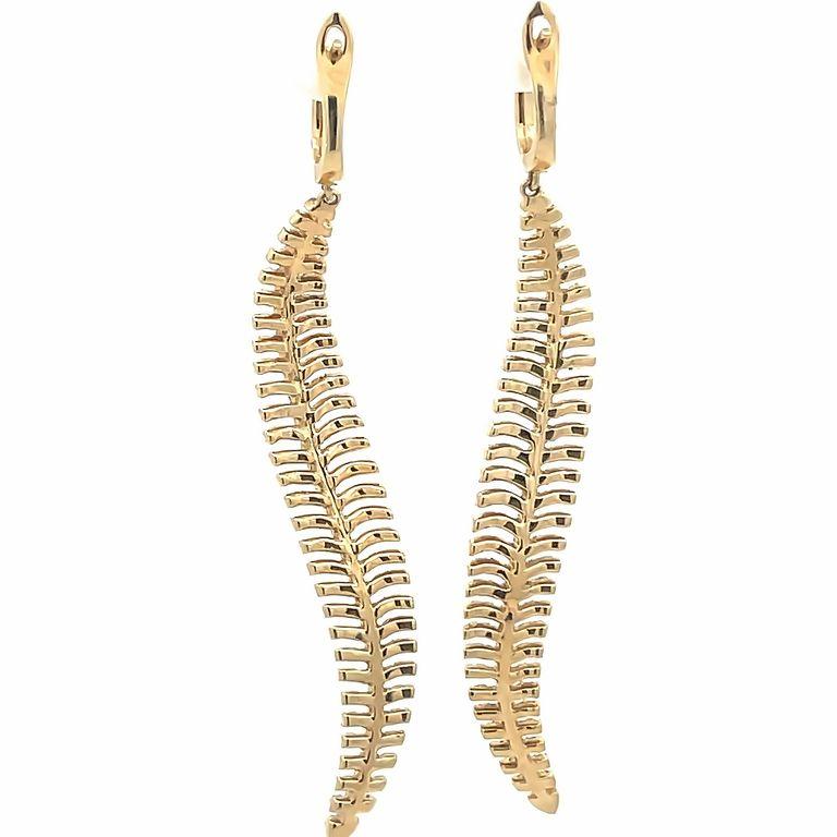 Women's Leaf Diamond Drop Earrings 2.18ct 14 K Yellow Gold For Sale