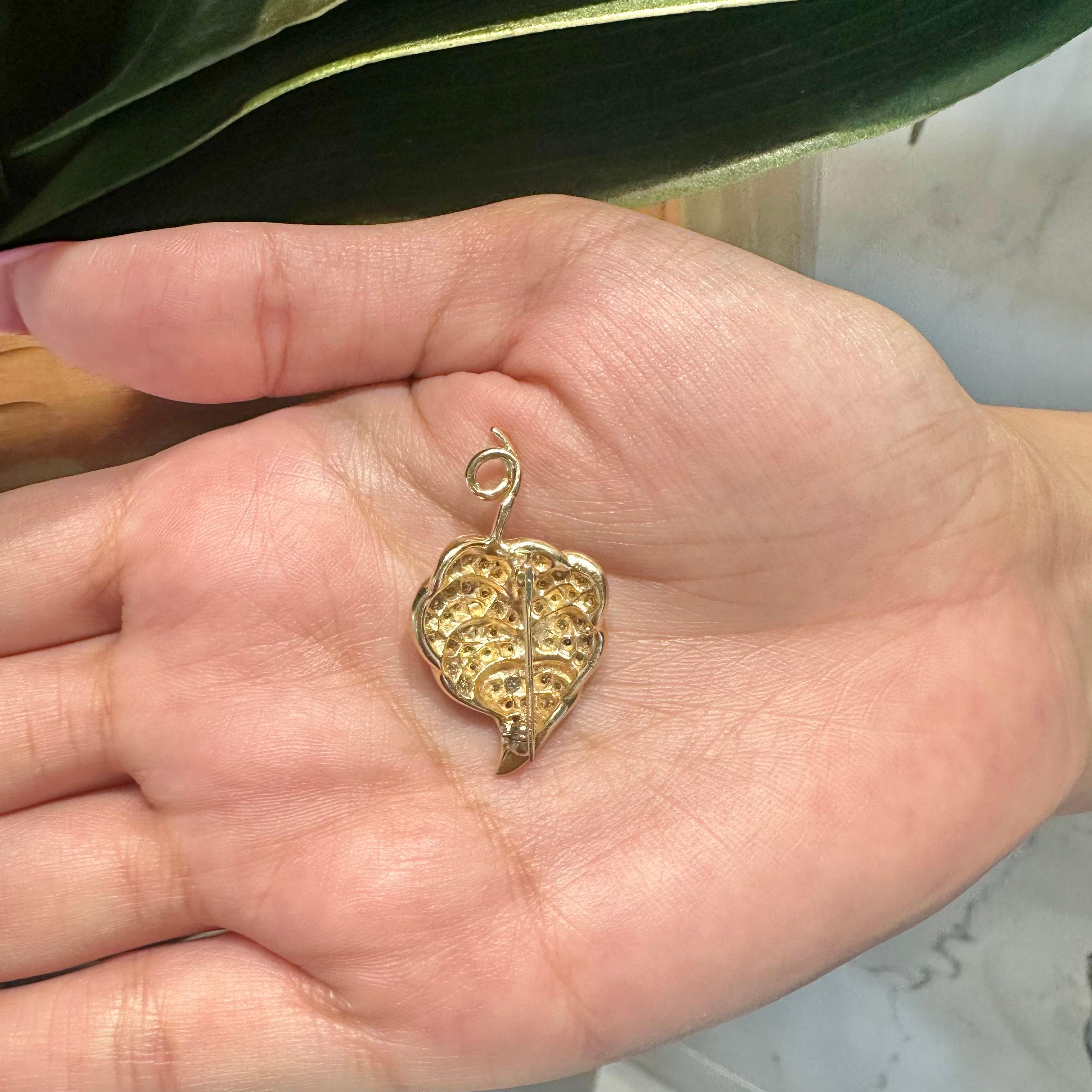 Leaf Diamond Pin/Brooch in Rose Gold In Good Condition For Sale In Miami, FL