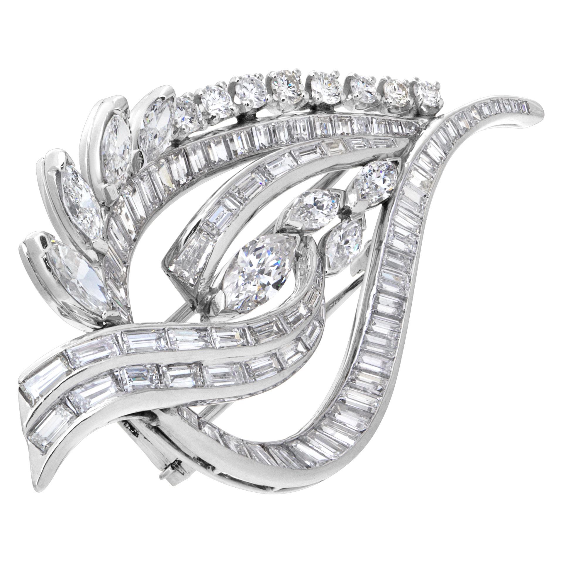 ESTIMATED RETAIL $21600 YOUR PRICE $12820 - Stunning diamond leaf pin/brooch in platinum with 6 carats in G-H color, VVS-VS clarity round, baguette & marquise diamonds. 