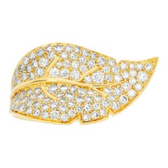 Leaf diamond ring in yellow gold