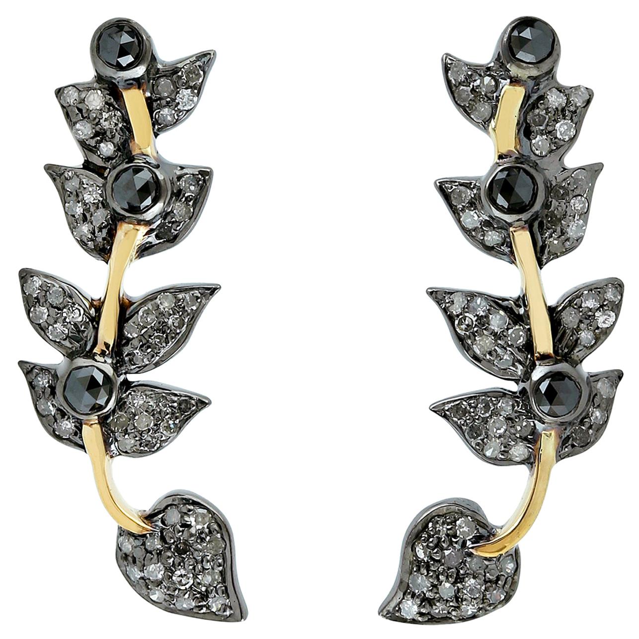 Leaf Diamond Stud Earrings For Sale