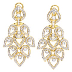 Leaf Drop Earrings with Diamonds in 18k Yellow Gold