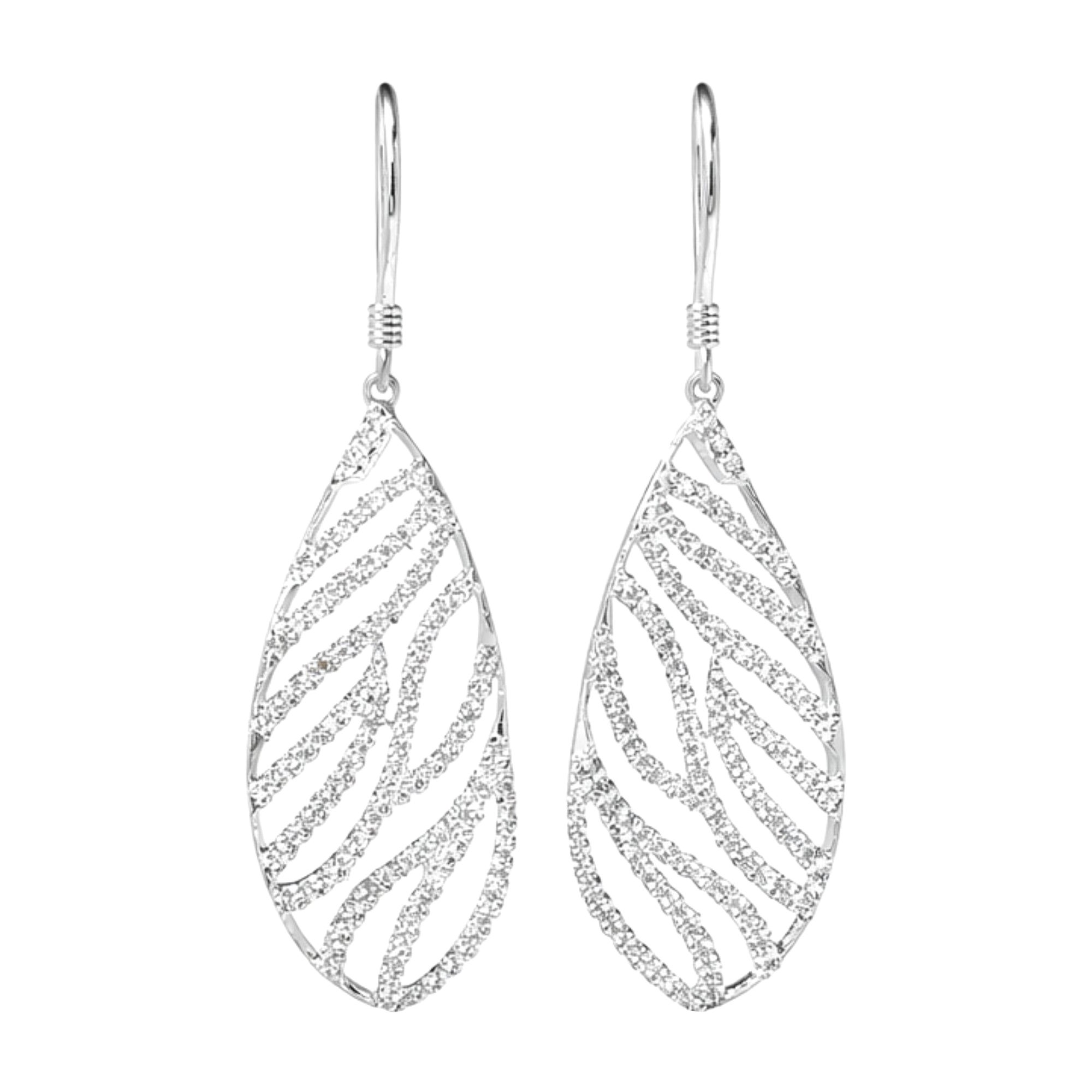 Leaf Drop Natural Diamond Openwork Hook Earrings in 14K Solid Gold (Certified) For Sale