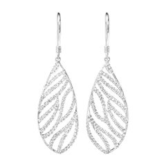 Leaf Drop Natural Diamond Openwork Hook Earrings in 14K Solid Gold (Certified)