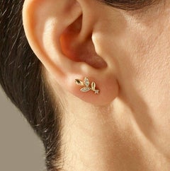 Leaf Earrings 14K Solid Gold Minimalist Stud Earrings pair