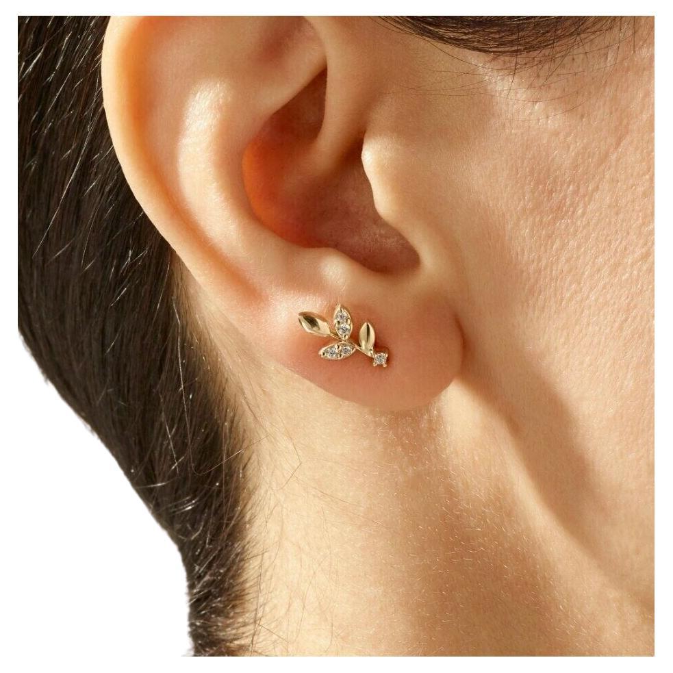 Leaf Earrings 14K Solid Gold Minimalist Stud Earrings pair For Sale