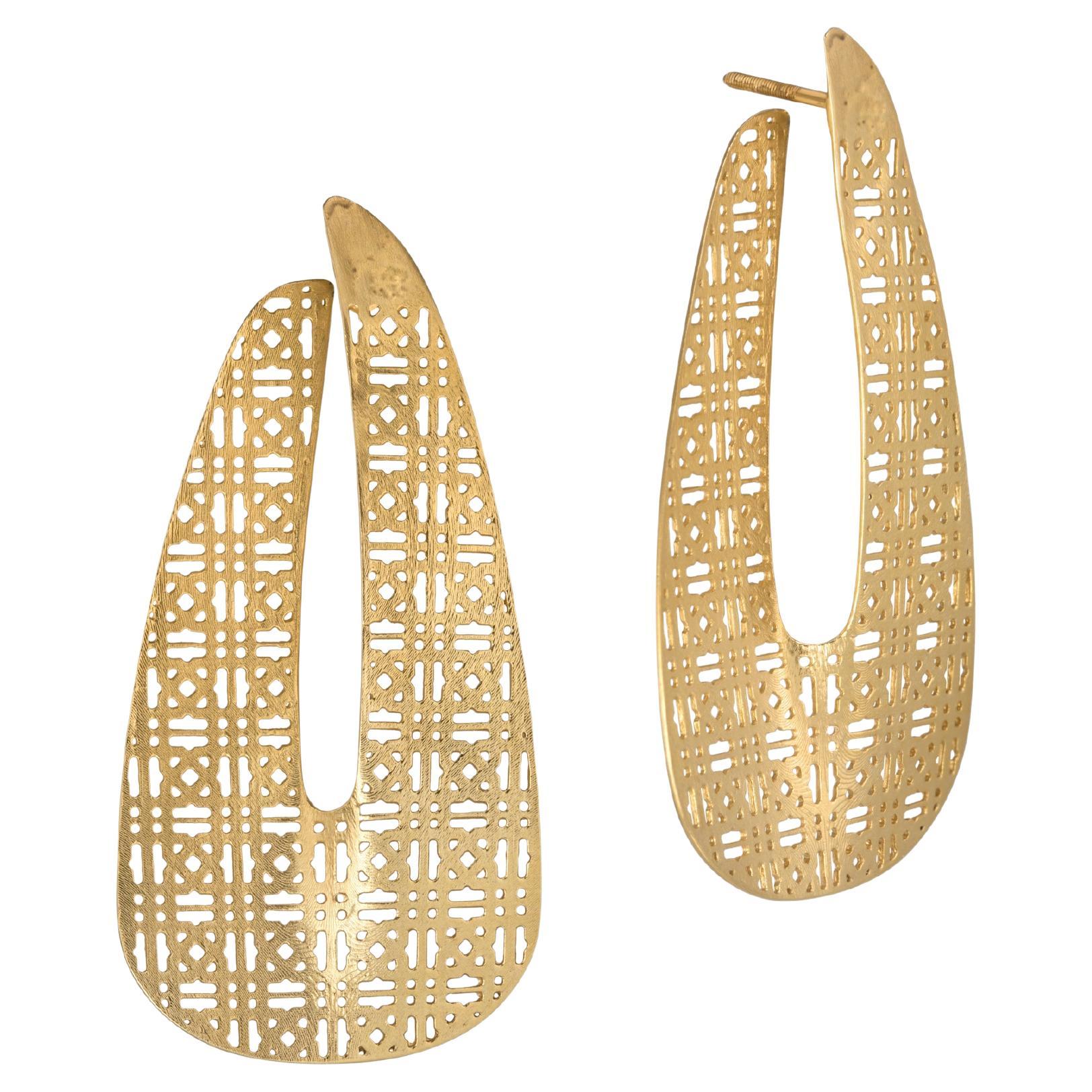 Leaf Earrings are handcrafted from 24ct gold plated bronze For Sale