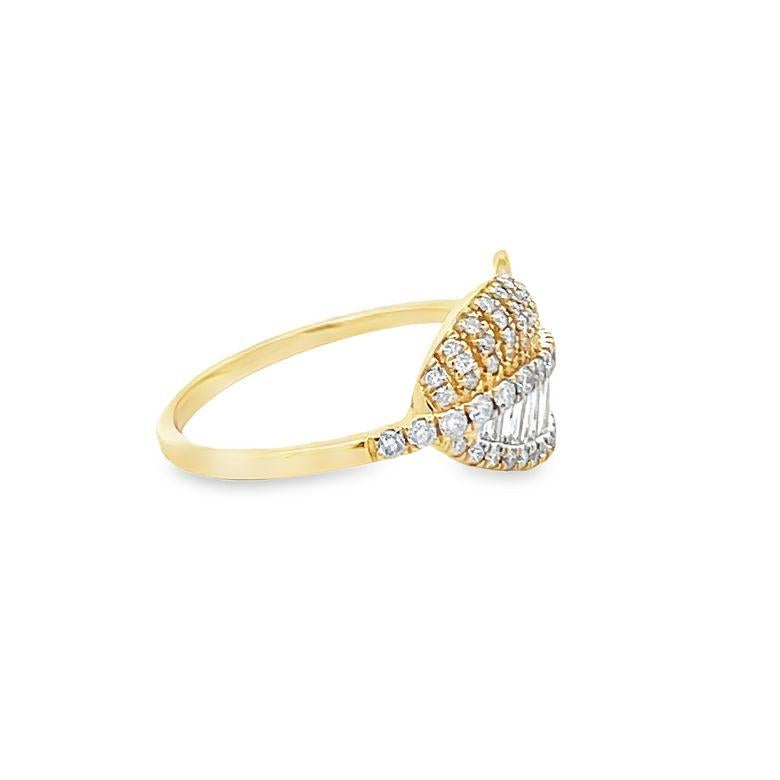 Modern Leaf Fashion Baguette & Round G/SI Diamond Ring 0.74 Carat in 14k Yellow  For Sale