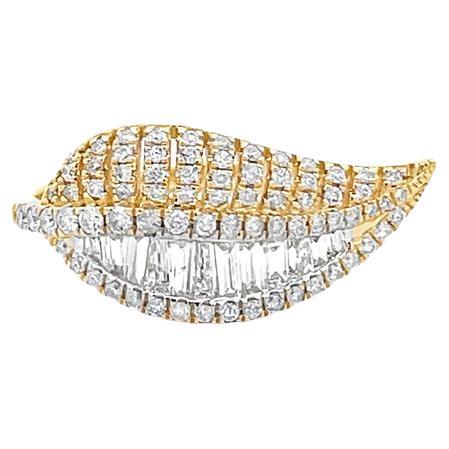 Leaf Fashion Baguette & Round G/SI Diamond Ring 0.74 Carat in 14k Yellow  For Sale