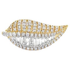 Leaf Fashion Baguette & Runde G/SI Diamant Ring 0,74 Karat in 14k Gelb 