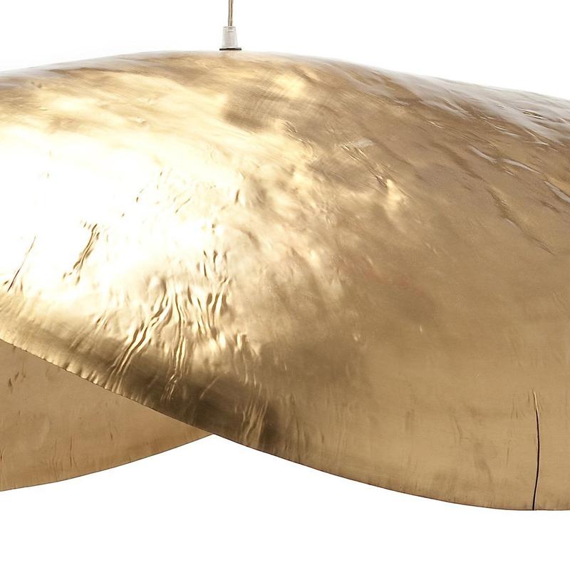 Hand-Crafted Leaf Gold Large Suspension in Matt Brass For Sale