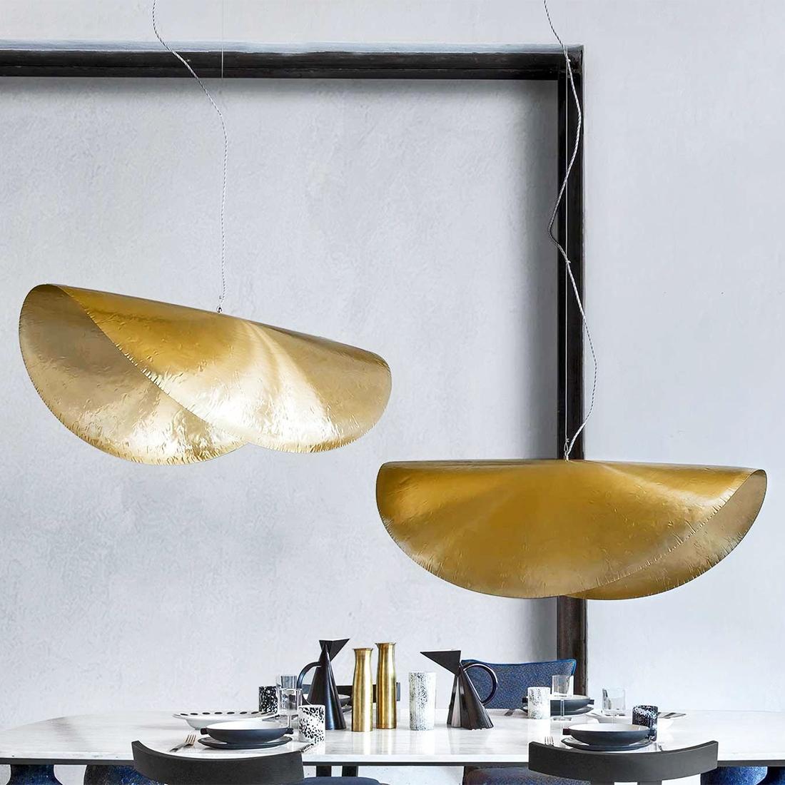 Contemporary Leaf Gold Large Suspension in Matt Brass For Sale