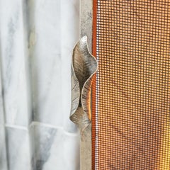 Leaf Handles Fire Screen in Aged Silver, Ready to Ship