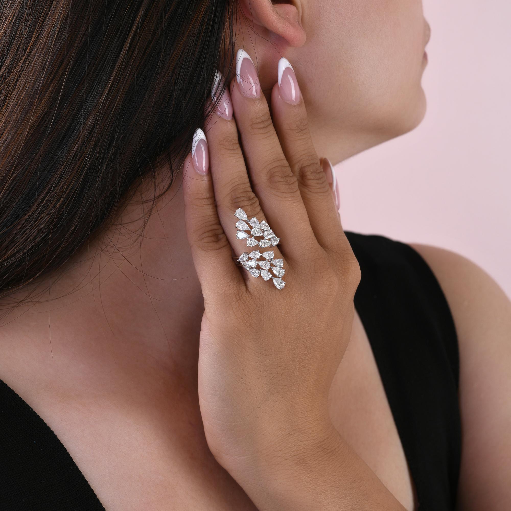 En vente :  Leaf Inspired Certified Diamond Cluster Open Bypass Ring 14K White Gold Jewelry 2