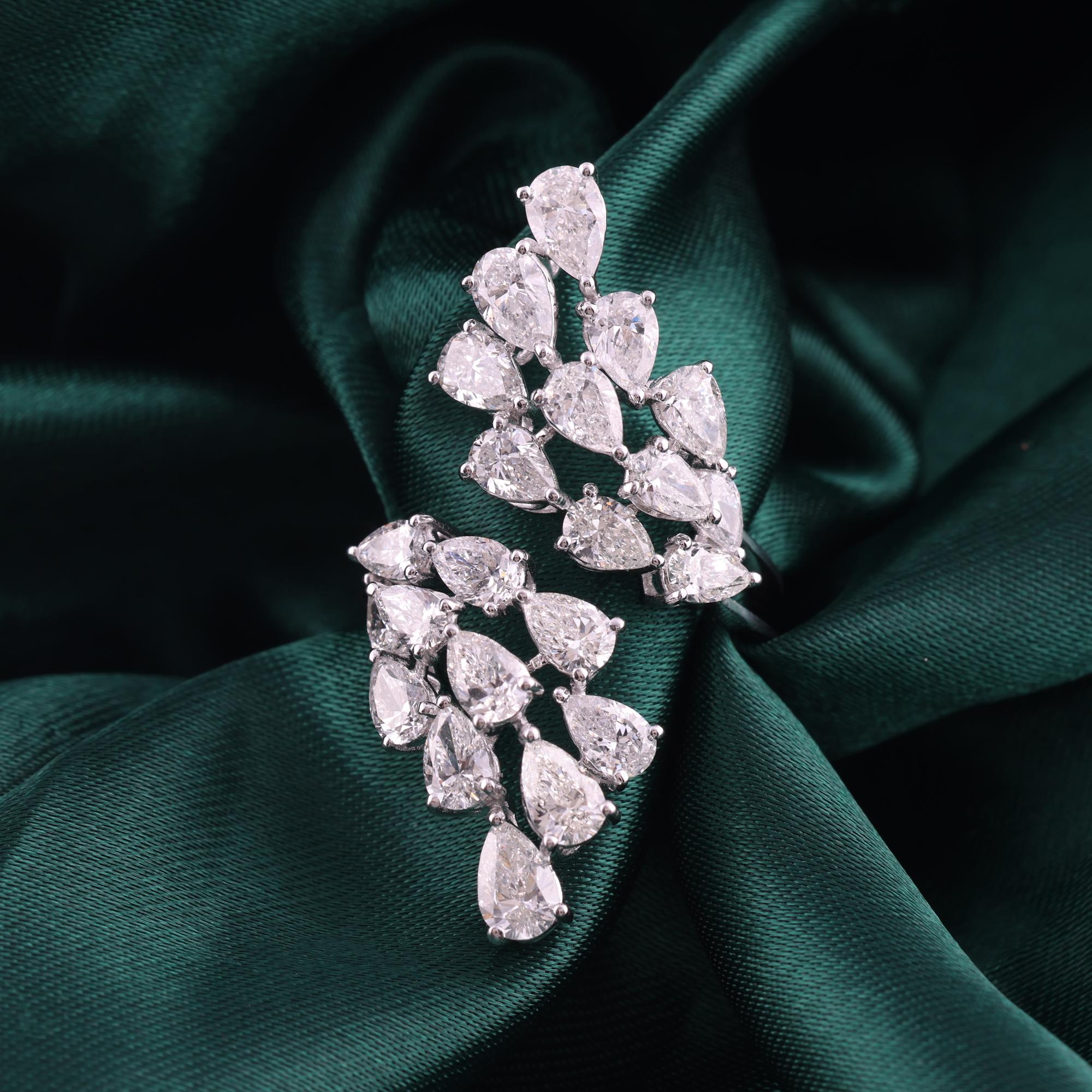 Leaf Inspired Certified Diamond Cluster Open Bypass Ring 18K White Gold Jewelry Pour femmes en vente