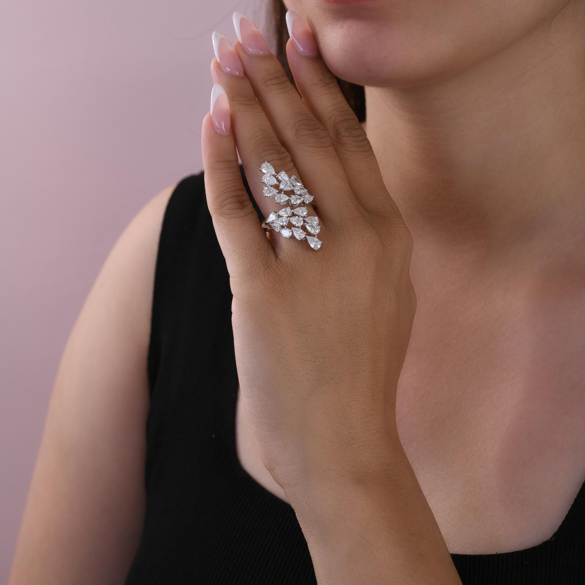 Leaf Inspired Certified Diamond Cluster Open Bypass Ring 18K White Gold Jewelry en vente 1