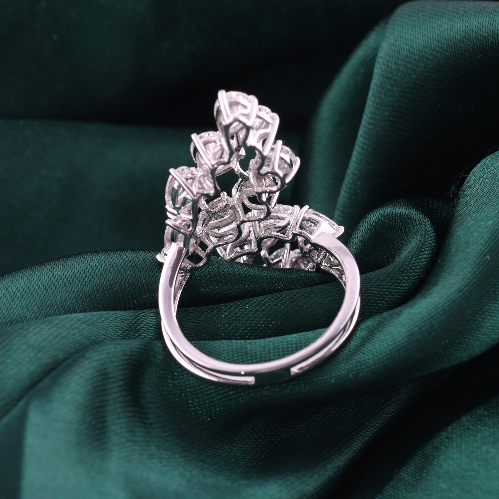 Leaf Inspired Certified Diamond Cluster Open Bypass Ring 18K White Gold Jewelry en vente 2