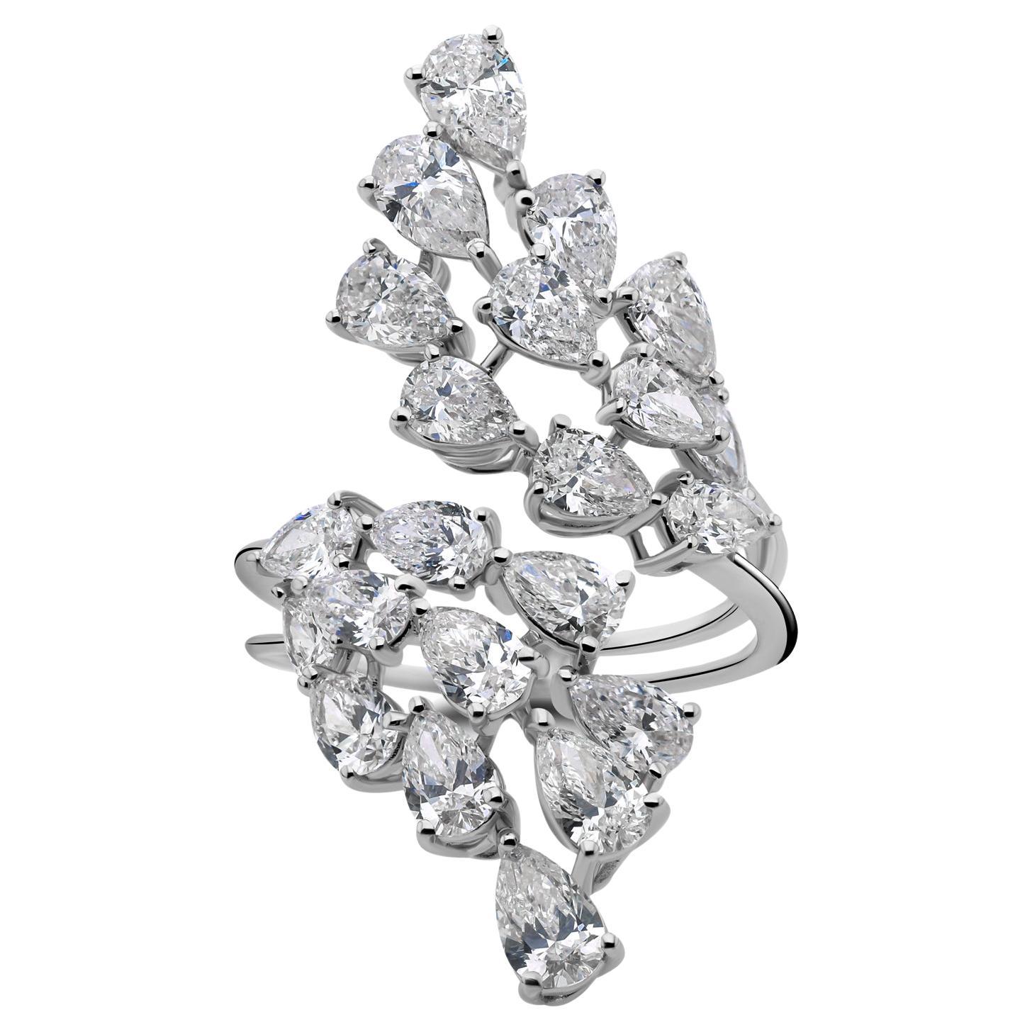 Leaf Inspired Certified Diamond Cluster Open Bypass Ring 18K White Gold Jewelry