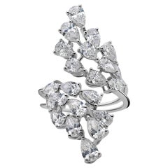 Leaf Inspired Certified Diamond Cluster Open Bypass Ring 18K White Gold Jewelry