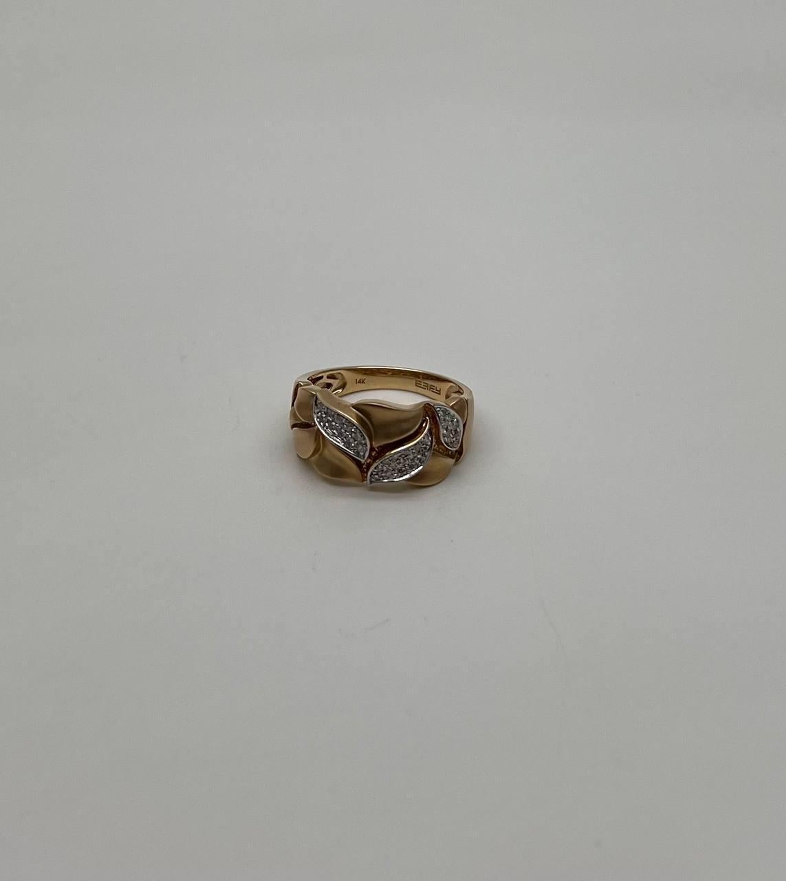 Contemporary Leaf Leaves Nature Inspired Pave Set 14K Yellow Gold Statement Band Ring For Sale