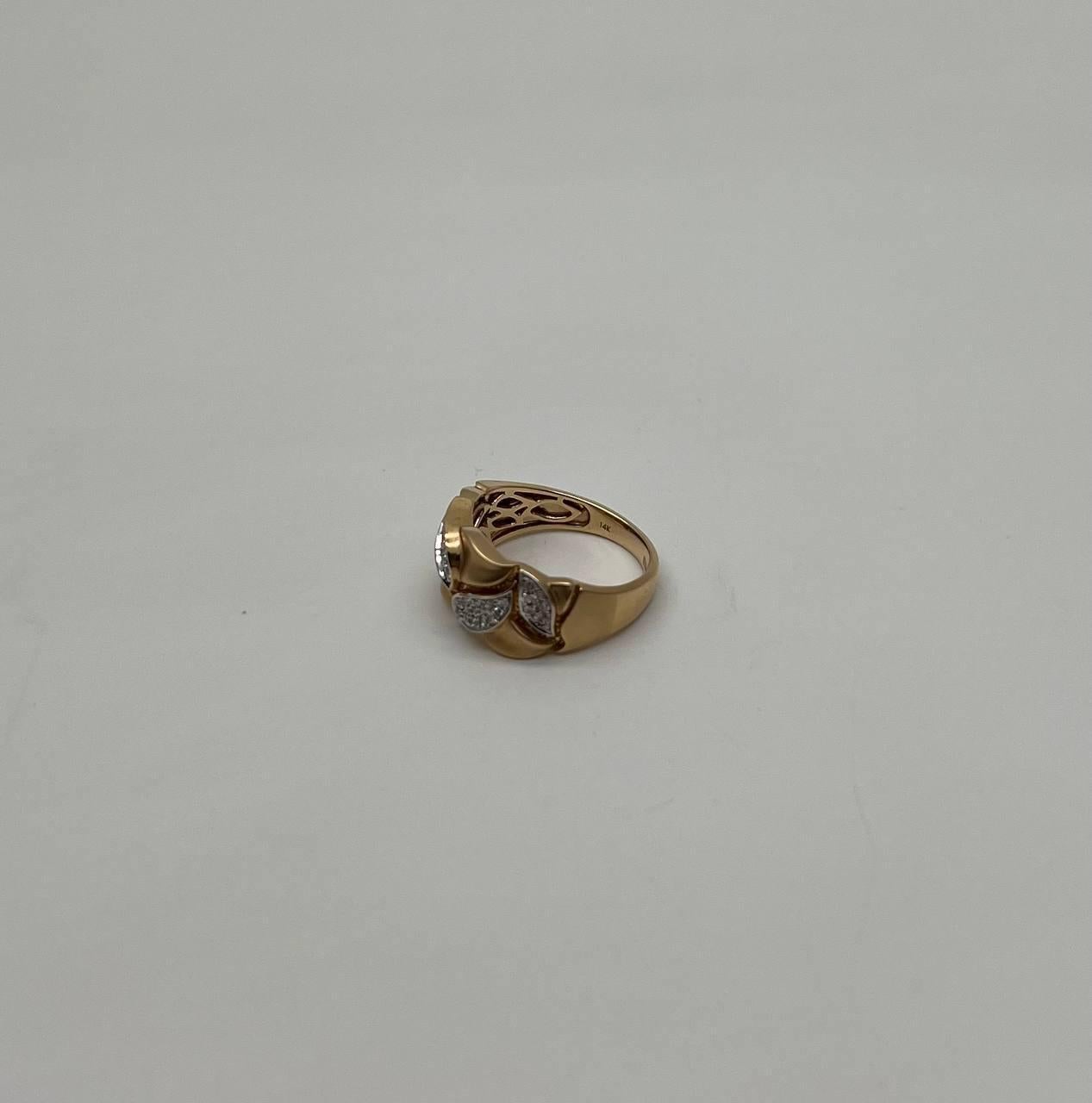 Mixed Cut Leaf Leaves Nature Inspired Pave Set 14K Yellow Gold Statement Band Ring For Sale