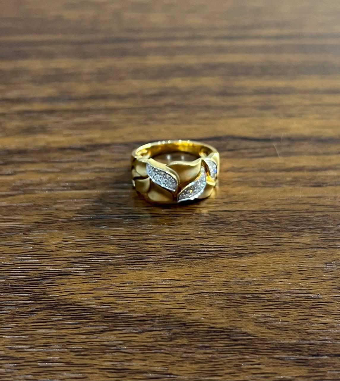 Leaf Leaves Nature Inspired Pave Set 14K Yellow Gold Statement Band Ring In New Condition For Sale In Oakton, VA
