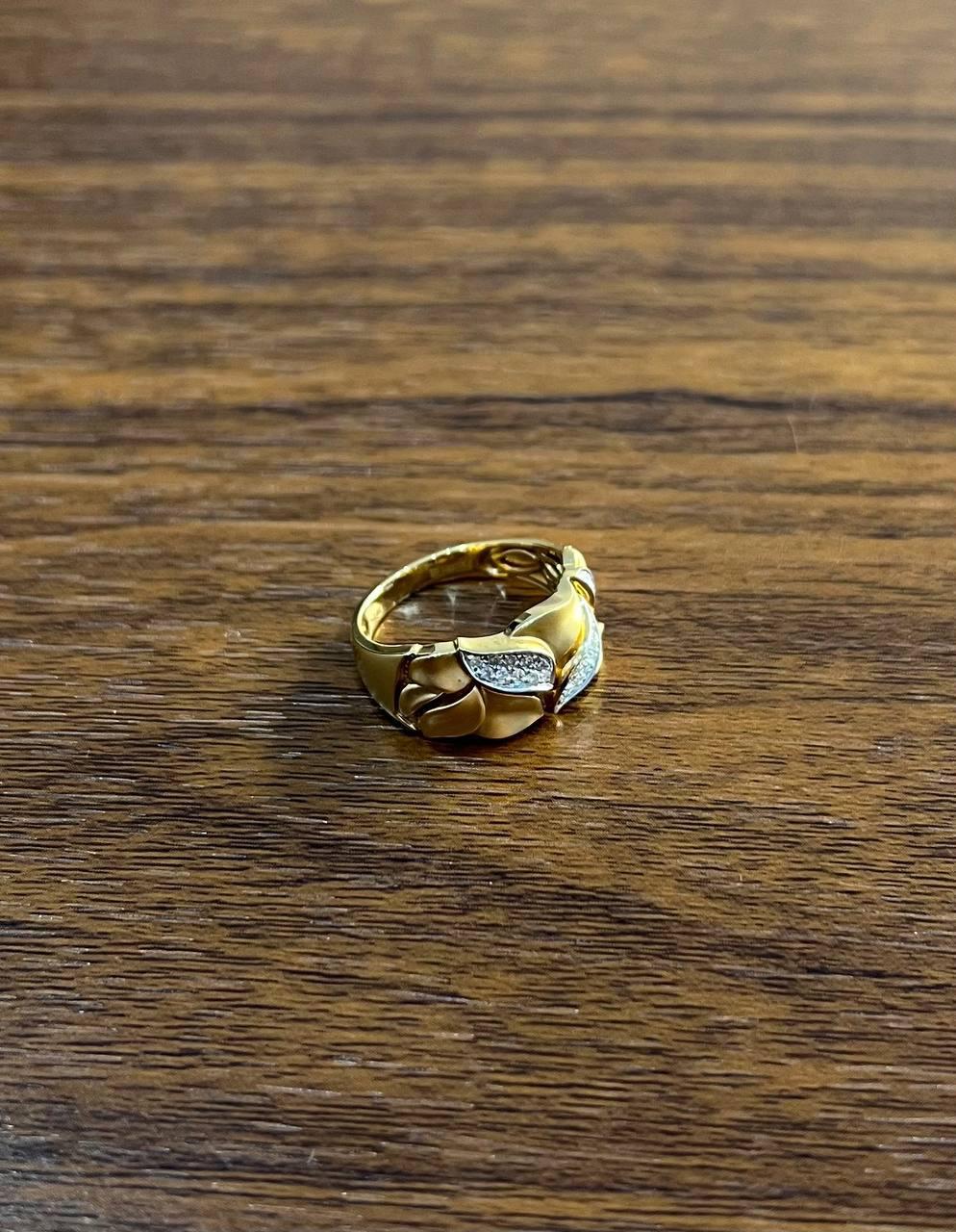 Leaf Leaves Nature Inspired Pave Set 14K Yellow Gold Statement Band Ring For Sale 1