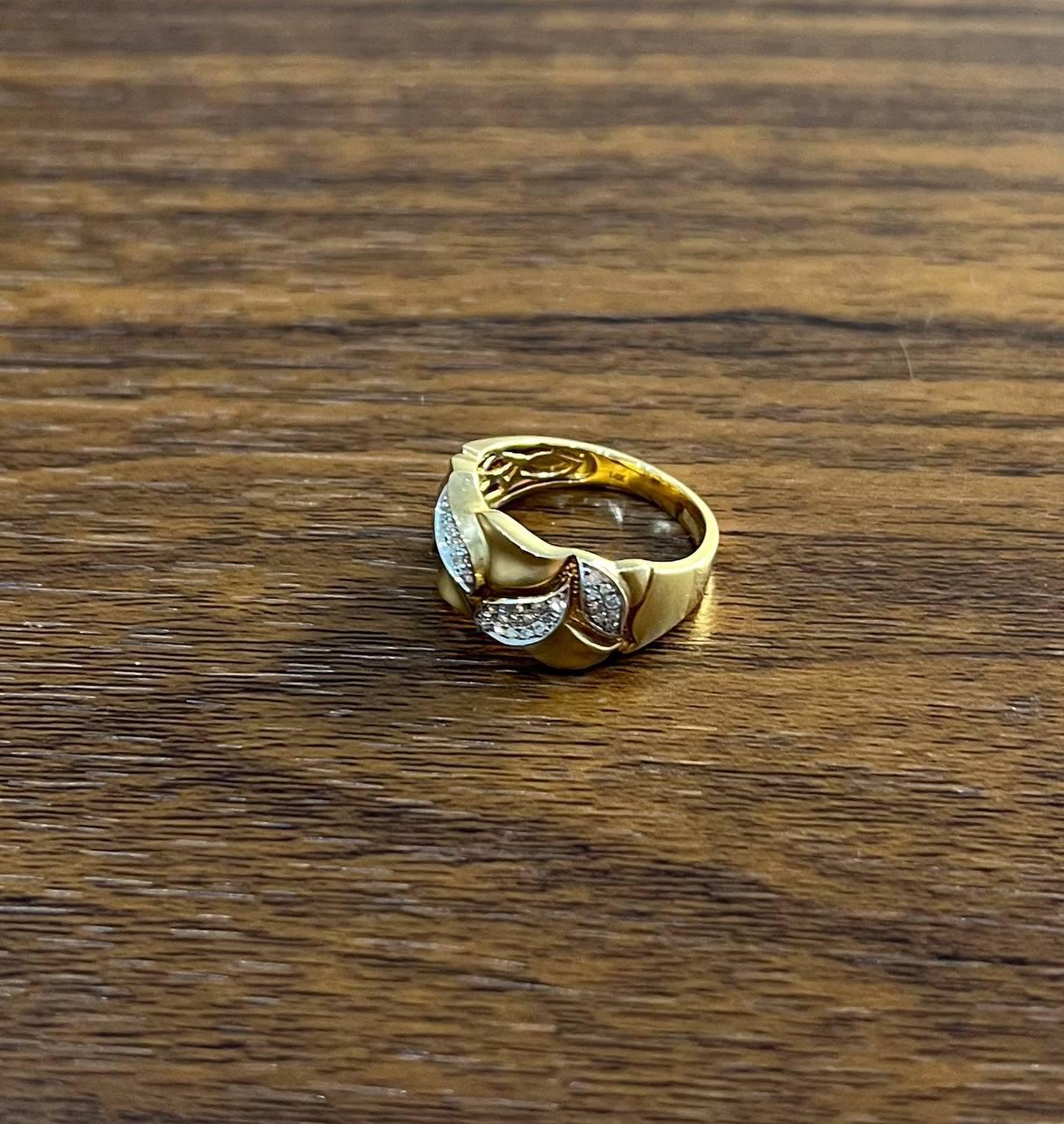 Leaf Leaves Nature Inspired Pave Set 14K Yellow Gold Statement Band Ring For Sale 2