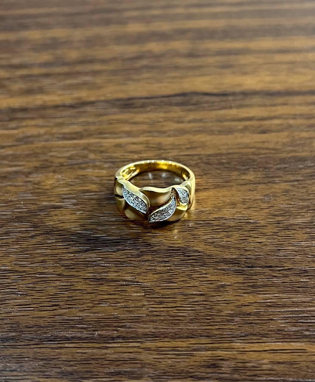 Leaf Leaves Nature Inspired Pave Set 14K Yellow Gold Statement Band Ring For Sale 3