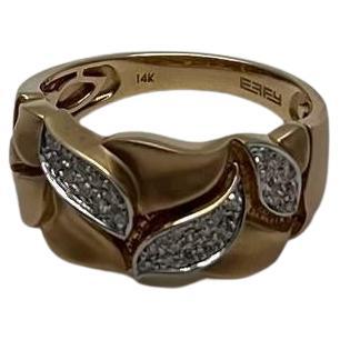 Leaf Leaves Nature Inspired Pave Set 14K Yellow Gold Statement Band Ring For Sale
