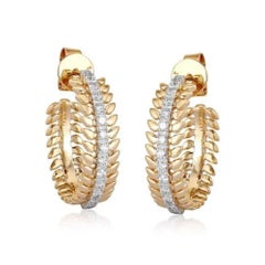 Leaf Link Diamond 14K (or 18k upon request) Yellow Gold Hoop Earrings