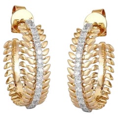Leaf Link Diamond 14K (or 18k upon request) Yellow Gold Hoop Earrings