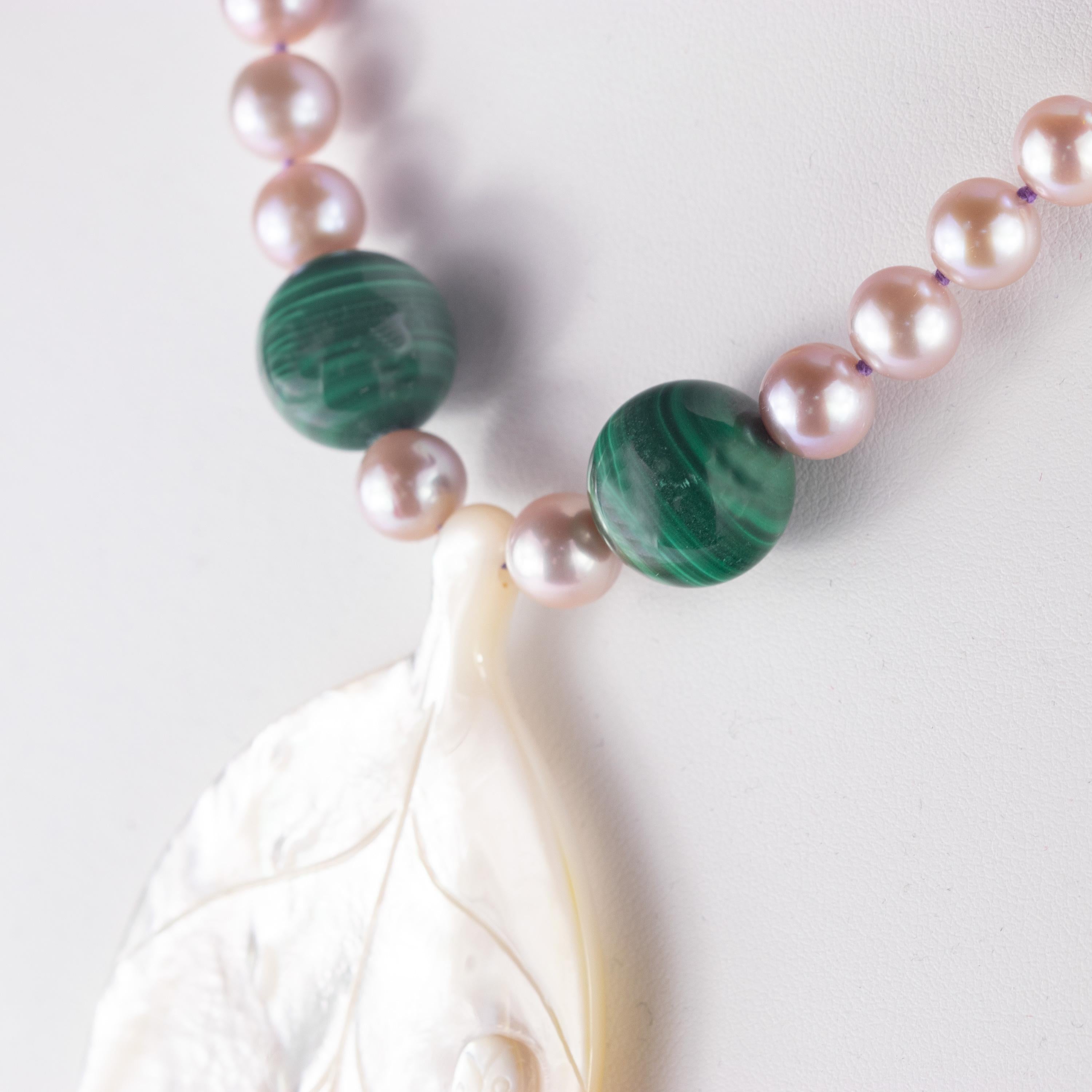 mother of pearl leaf necklace