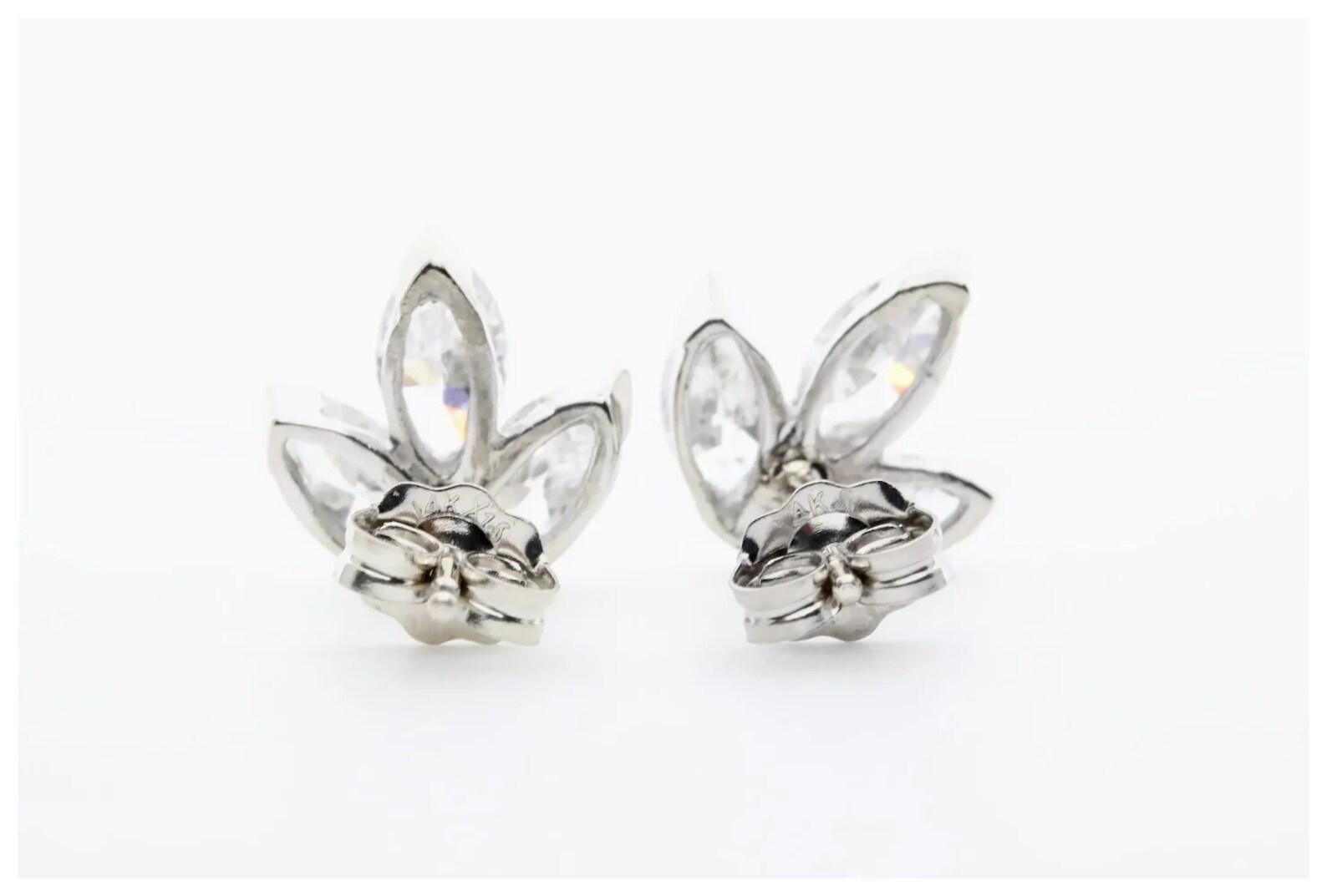 Marquise Cut  Leaf Motif 1.50ctw Marquise Diamond Stud Earrings in 14K White Gold