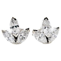 Antique  Leaf Motif 1.50ctw Marquise Diamond Stud Earrings in 14K White Gold