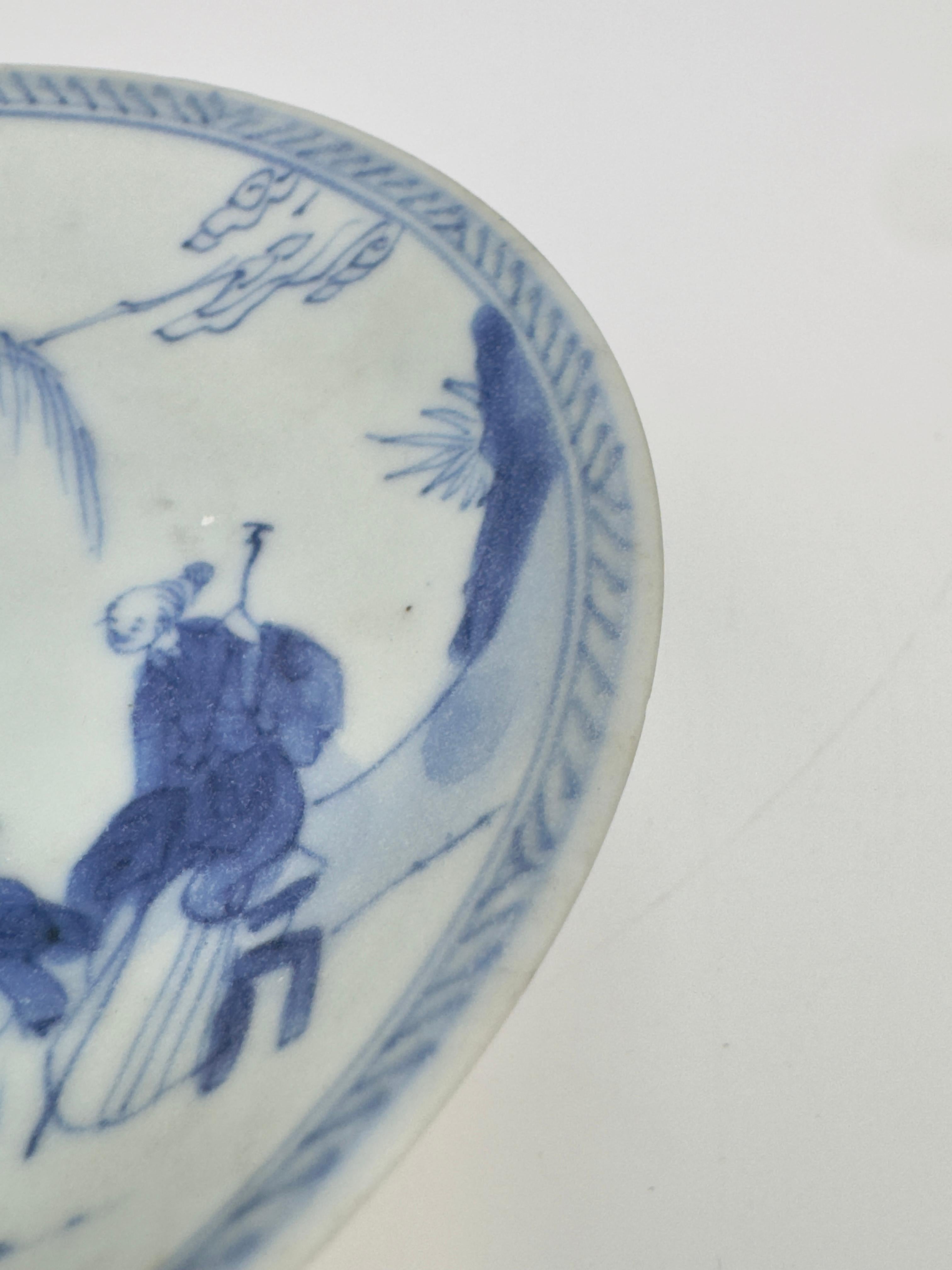Ceramic Leaf Passing Blue and White Saucer Circa 1725, Qing Dynasty, Yongzheng Reign For Sale