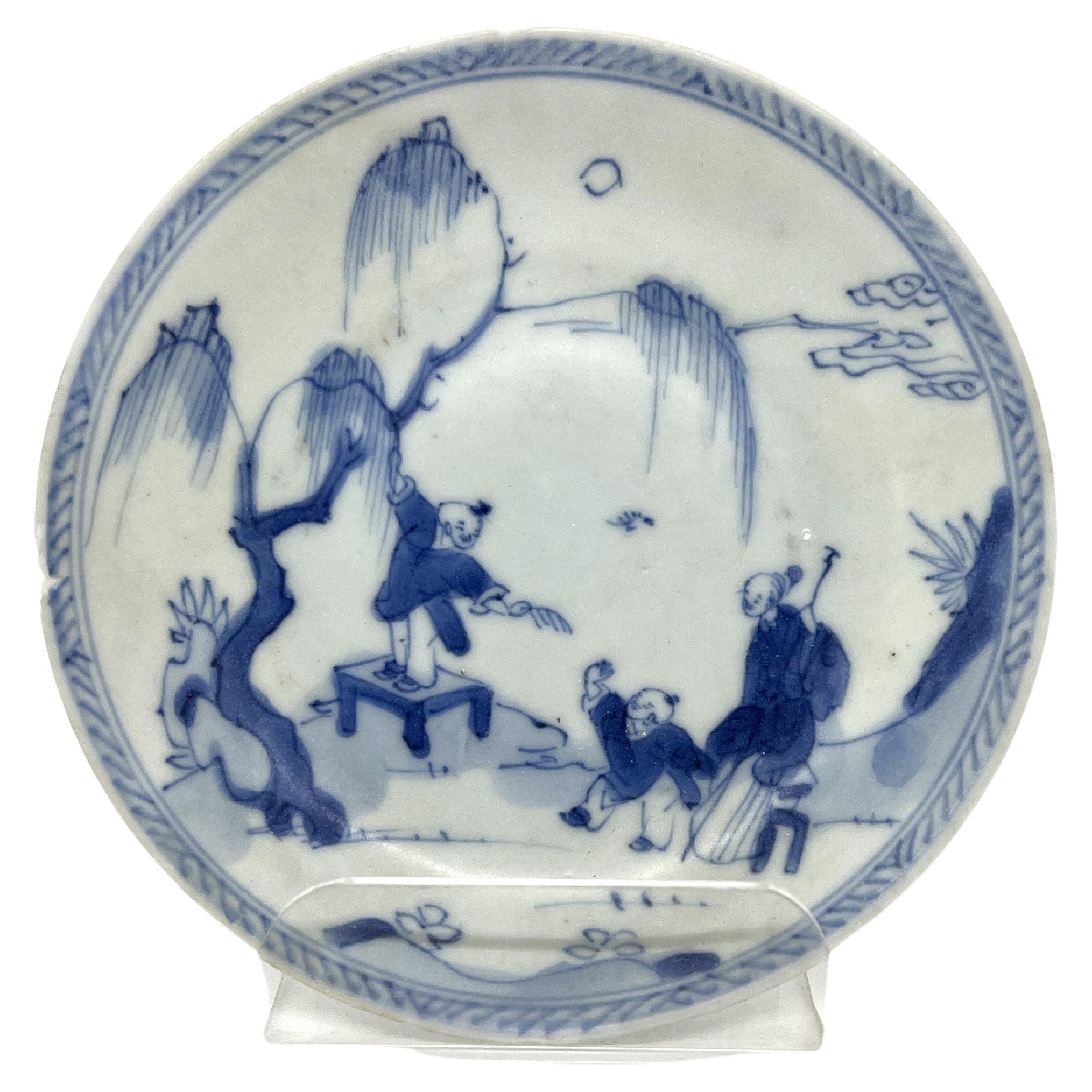 Leaf Passing Blue and White Saucer Circa 1725, Qing Dynasty, Yongzheng Reign For Sale