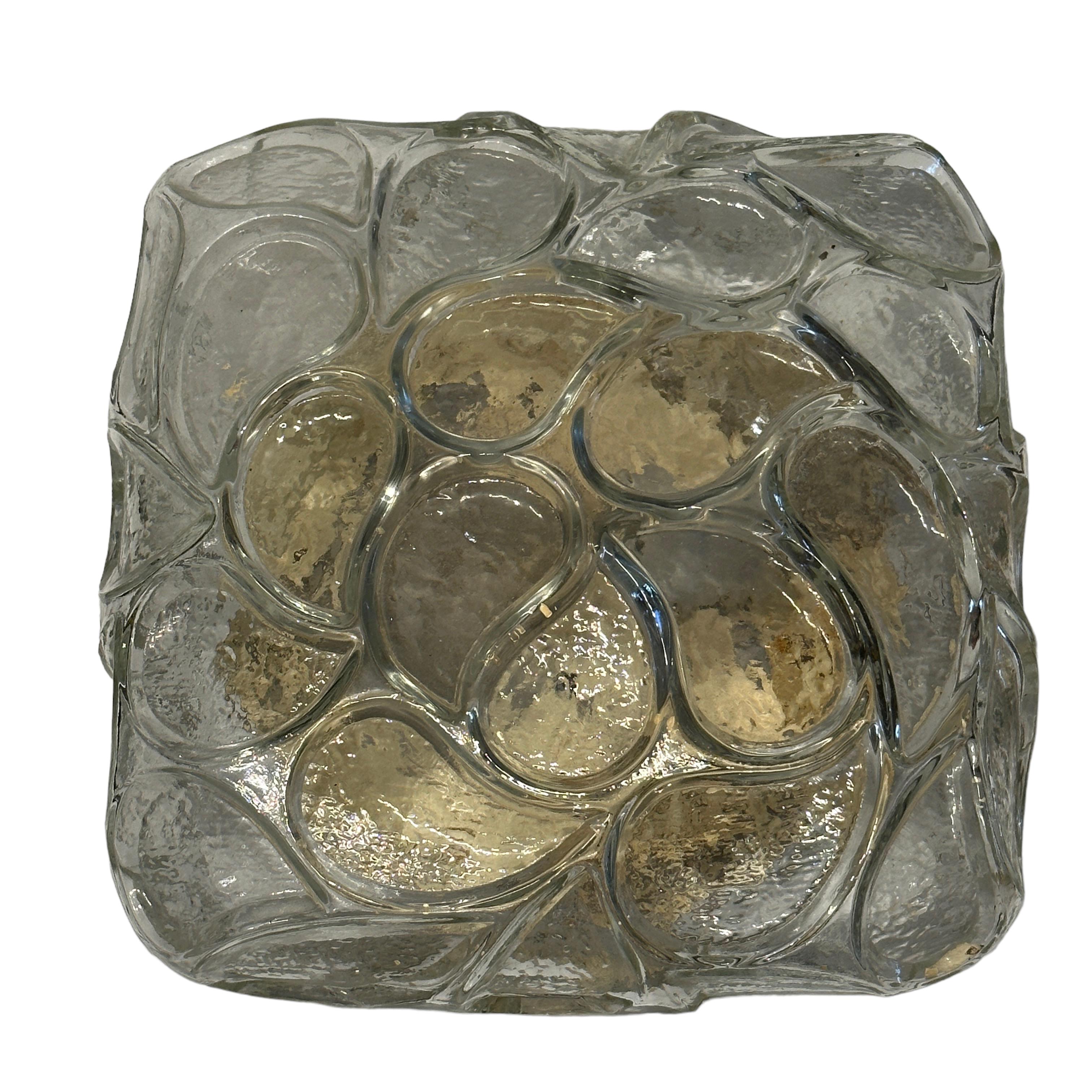 Mid-Century Modern Leaf Pattern Glass Flush Mount or Sconce Vintage German, 1960s RZB Leuchten For Sale