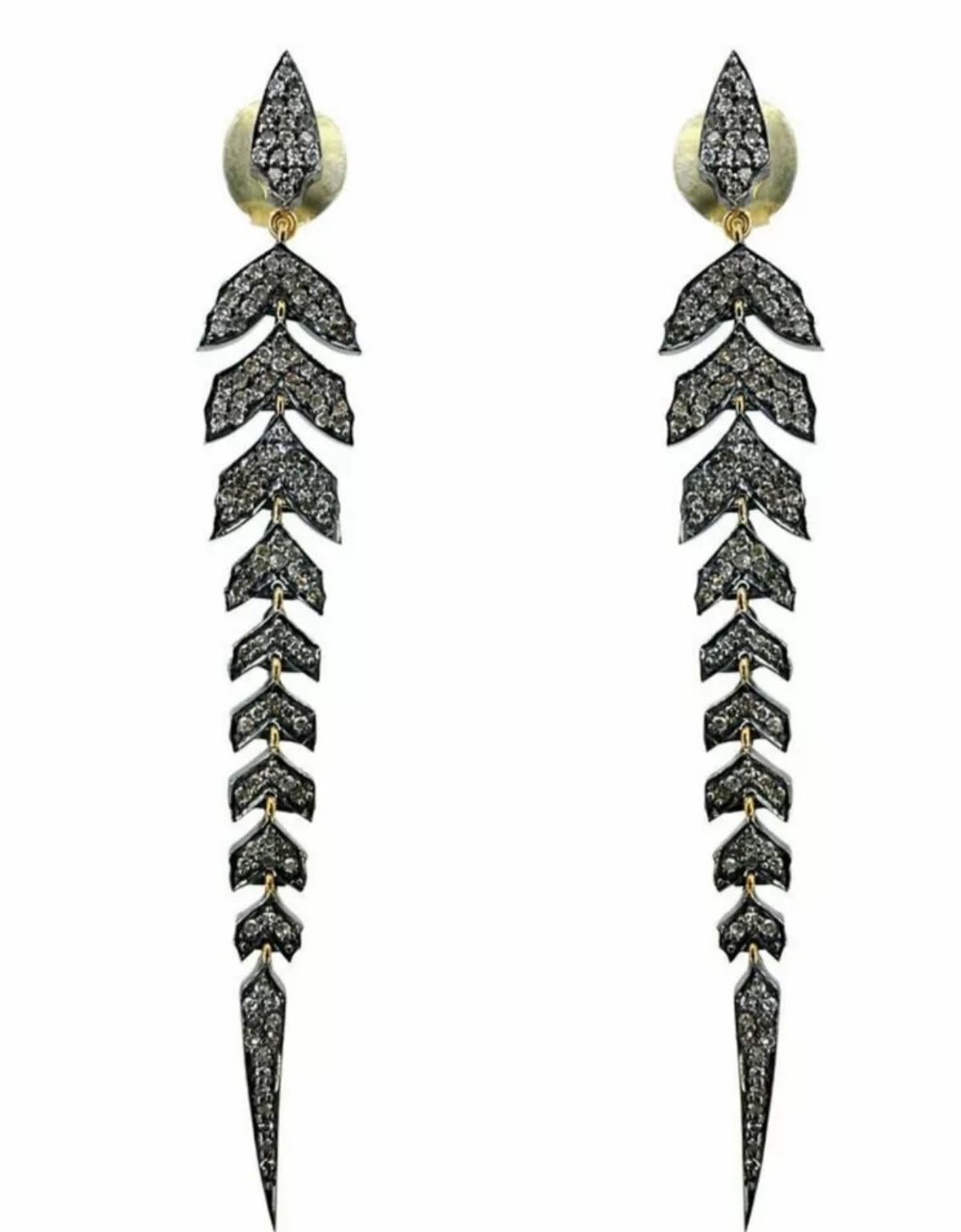 Art Deco Leaf Pave Diamond Drop Earring 925 Silver Diamond Earring For Christmas Gift. For Sale